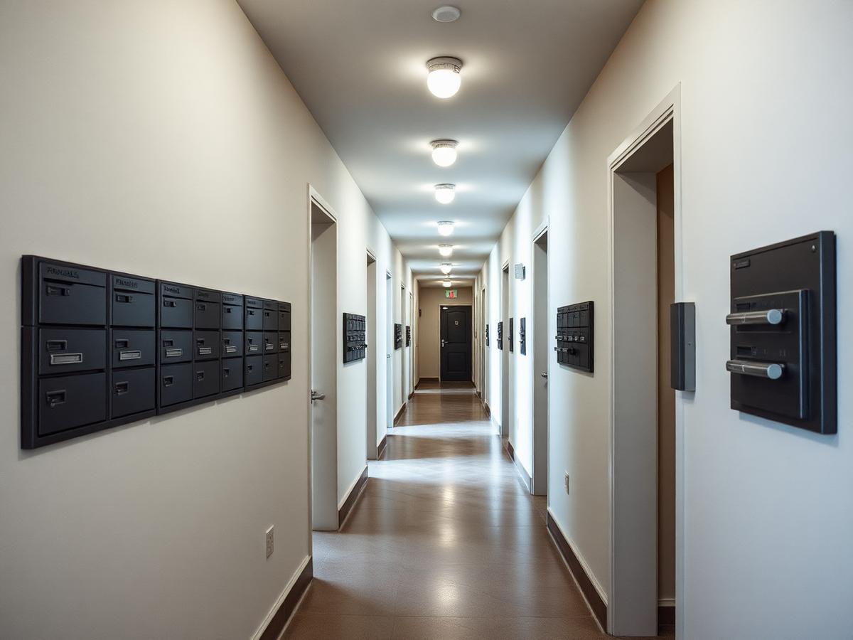 Hauseingang eines Mehrfamilienhauses mit Briefkästen