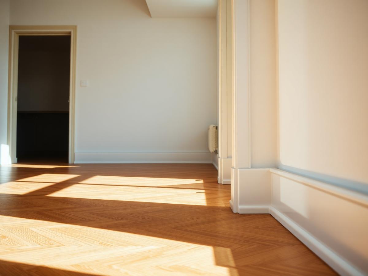 Wohnungsboden mit Sockelleiste und Spalt an der Wand